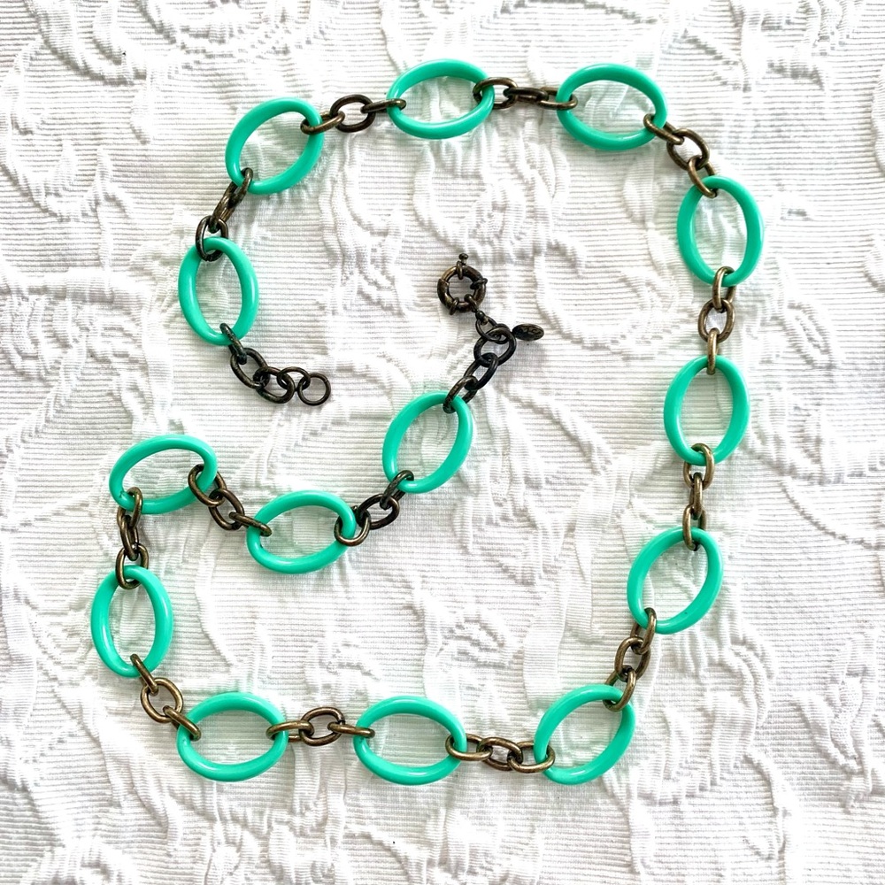 J Crew Necklace Turquoise & Antiques Bronze Tone Link